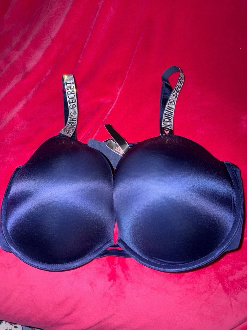 Victoria's Secret Navy Satin Push-Up Bra with Branded Straps